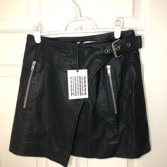 NWT New With Tags Pistola Rey vegan leather wrap skirt in Raven - Picture 7 of 11